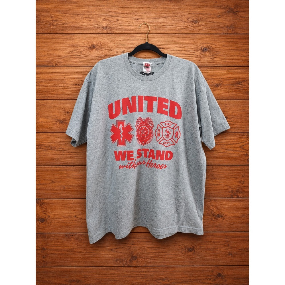 Gray Graphic T-Shirt Size L Unisex Gray United We Stand First Responders